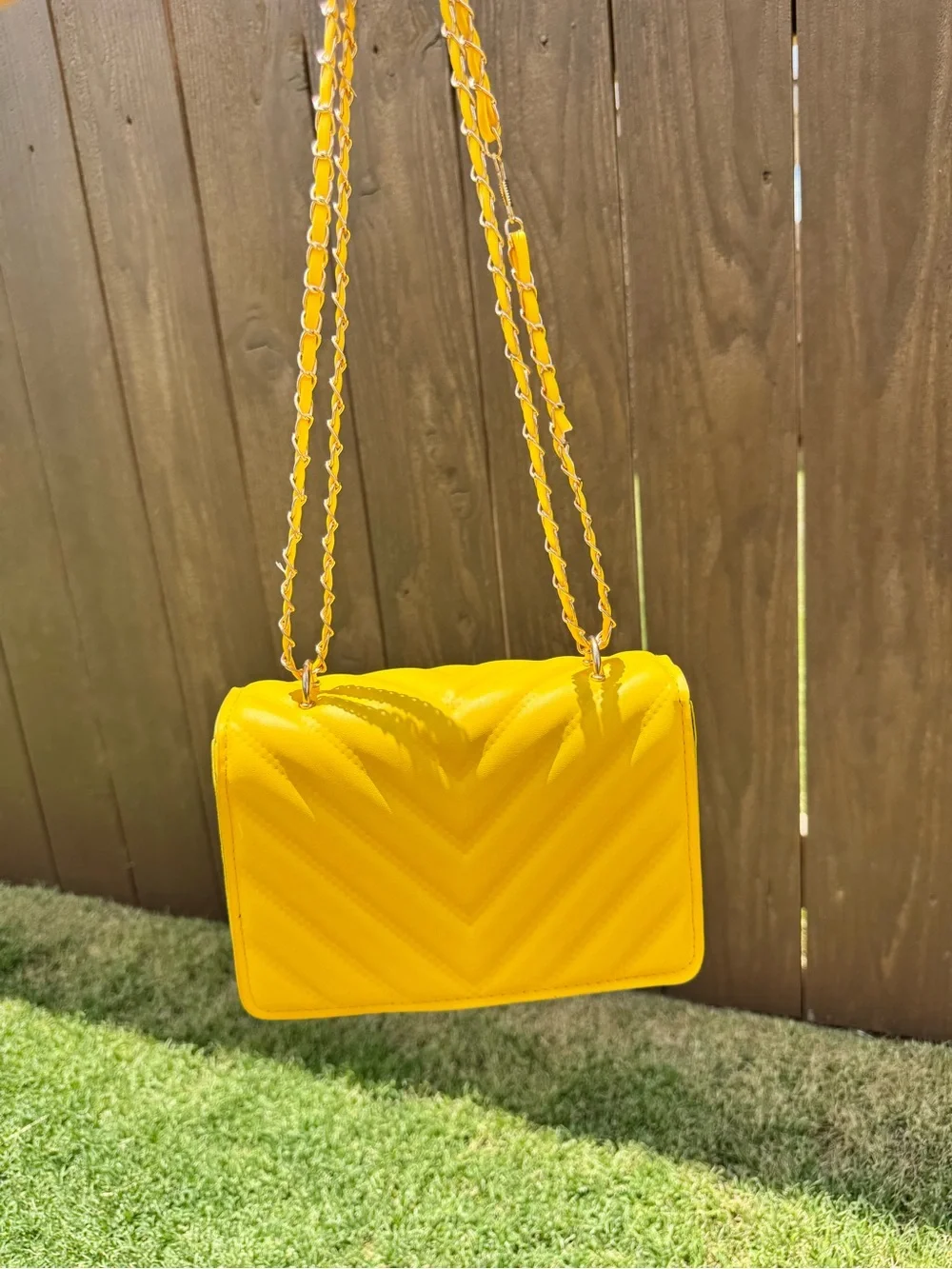 Yellow Quilted Chain Shoulder Bag